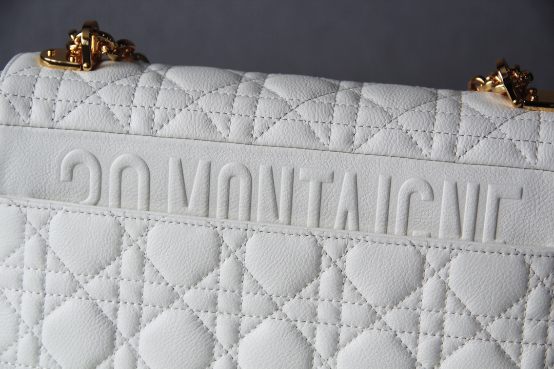 Small Dior Caro Bag White Supple Cannage Calfskin